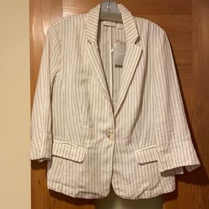 Chico’s linen blazer, natural cream with gray stripes, size 1 (8-10), NWT